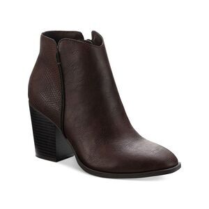 SUN STONE Womens Brown V-Notch Cut Outs Graceyy Round Toe Block Heel Booties 7 M